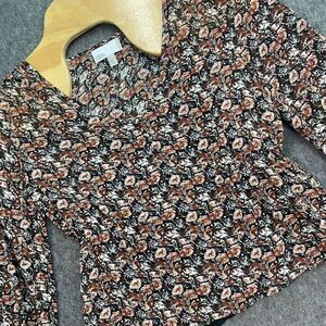 Nordstrom Rack‎ M Floral Sheer Chiffon  Smocked Waist Long Sleeve Peplum Boho